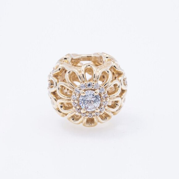 Pandora Pave Floral Brilliance Bead Charm CZ 14k G585 Yellow Gold C